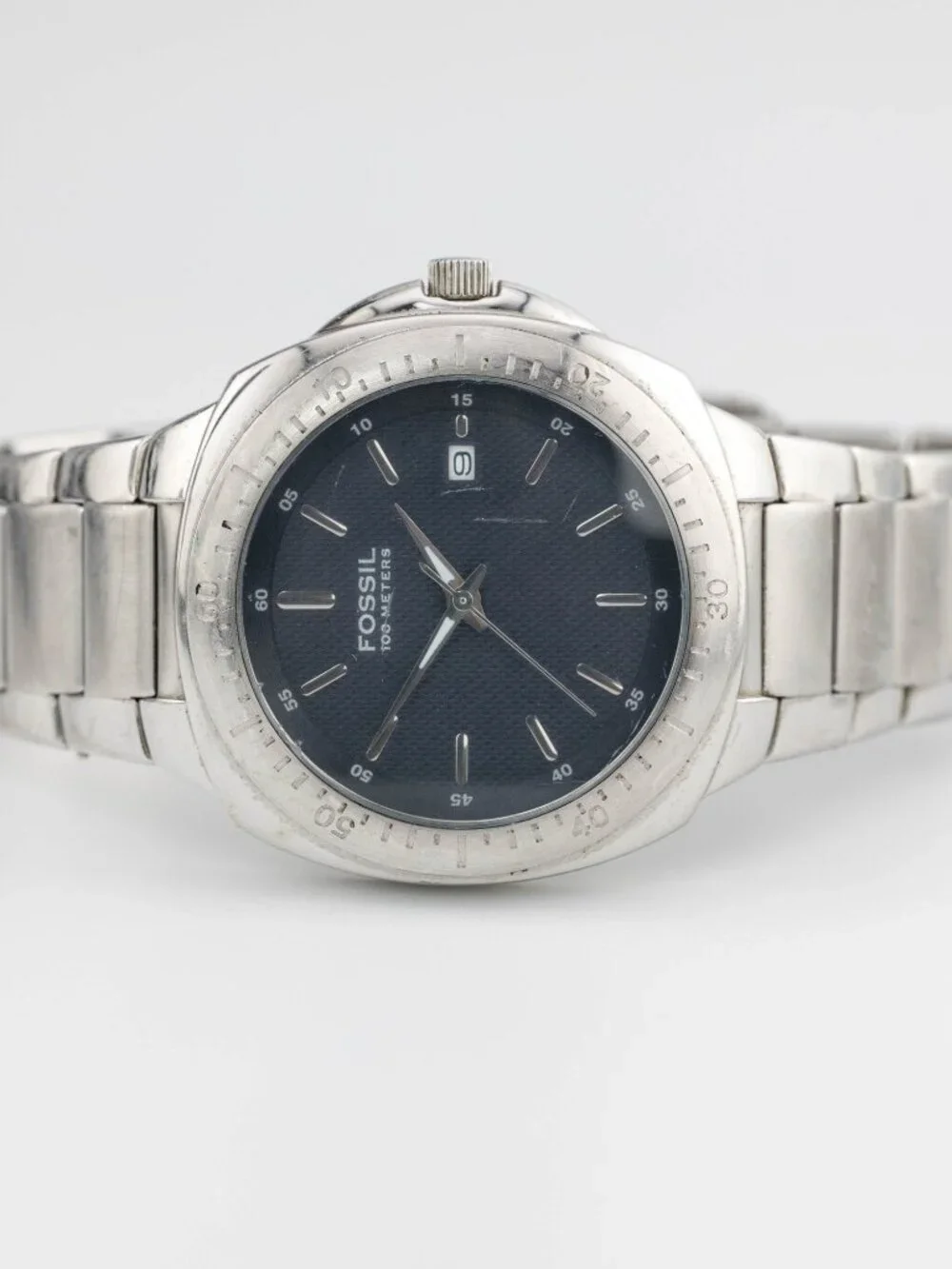 Fossil Blue AM-3926 Steel Watch 100M Blue Dial Quartz Analog Men's Watch New Bat